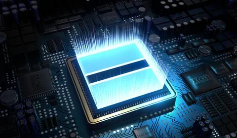 Computer processor with flag of Botswana - 3D illustration 스톡 일러스트