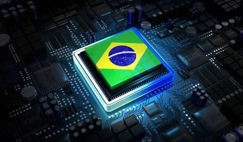 Computer processor with flag of Brasil - 3D illustration Illustrazione stock