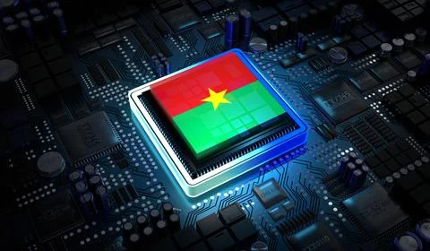 Computer processor with flag of Burkina Faso - 3D illustration Illustrazione stock