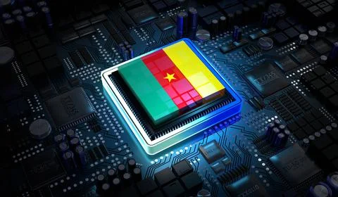 Computer processor with flag of Cameroon - 3D illustration Stockillustratie