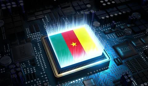 Computer processor with flag of Cameroon - 3D illustration Stockillustratie