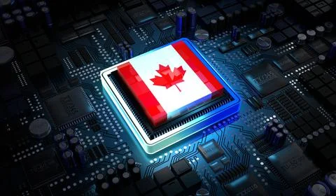 Computer processor with flag of Canada - 3D illustration イラスト素材