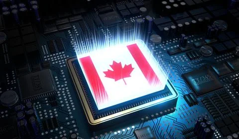 Computer processor with flag of Canada - 3D illustration Illustrazione stock