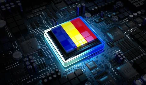 Computer processor with flag of Chad - 3D illustration 스톡 일러스트