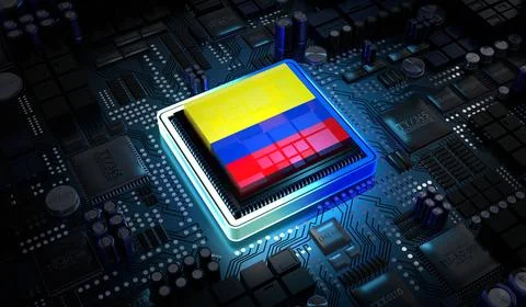 Computer processor with flag of Colombia - 3D illustration 스톡 일러스트