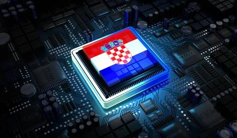 Computer processor with flag of Croatia - 3D illustration 스톡 일러스트