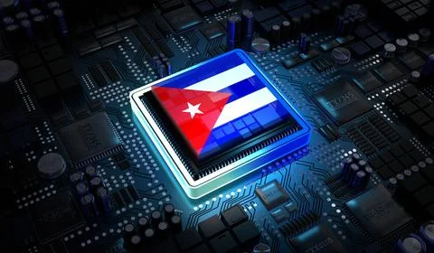 Computer processor with flag of Cuba - 3D illustration イラスト素材