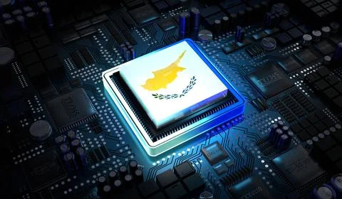 Computer processor with flag of Cyprus - 3D illustration イラスト素材