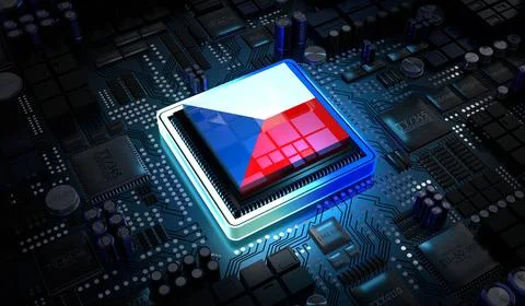 Computer processor with flag of Czechia - 3D illustration イラスト素材