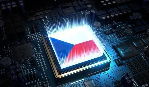 Computer processor with flag of Czechia - 3D illustration Stock Illustration