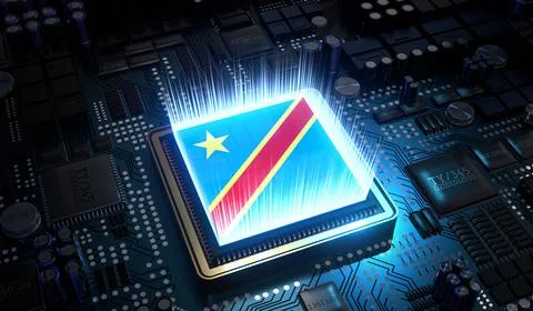 Computer processor with flag of Democratic Republic of the Congo - 3D illus.. イラスト素材