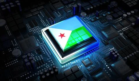 Computer processor with flag of Djibouti - 3D illustration Illustrazione stock