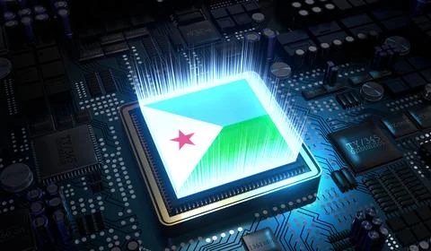 Computer processor with flag of Djibouti - 3D illustration Stockillustratie