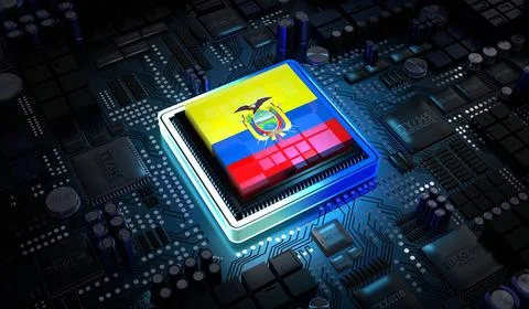Computer processor with flag of Ecuador - 3D illustration イラスト素材