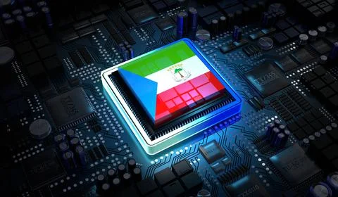 Computer processor with flag of Equatorial Guinea - 3D illustration Illustrazione stock