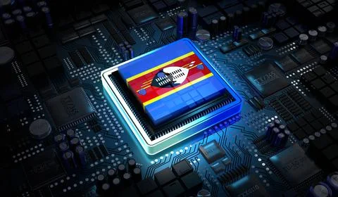 Computer processor with flag of Eswatini - 3D illustration イラスト素材
