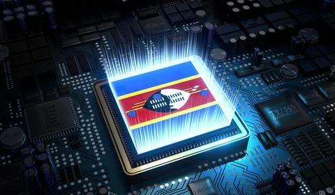 Computer processor with flag of Eswatini - 3D illustration Illustrazione stock