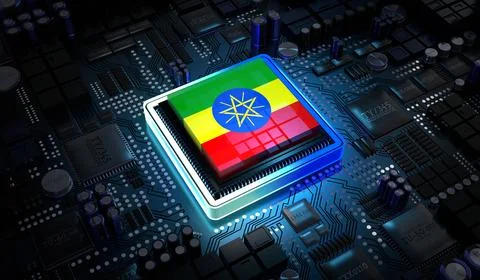 Computer processor with flag of Ethiopia - 3D illustration イラスト素材