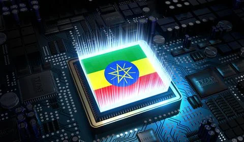 Computer processor with flag of Ethiopia - 3D illustration イラスト素材