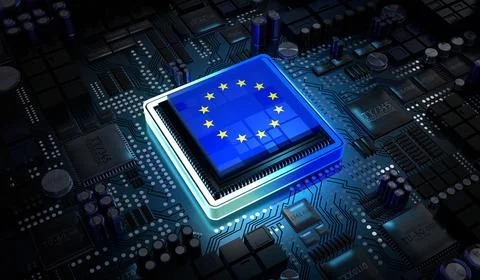 Computer processor with flag of European Union - 3D illustration イラスト素材