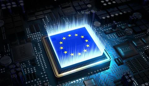 Computer processor with flag of European Union - 3D illustration Stock Illustration
