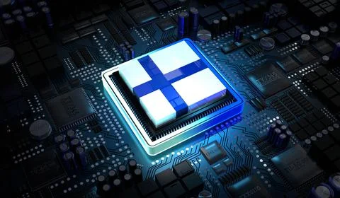 Computer processor with flag of Finland - 3D illustration イラスト素材