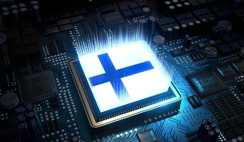 Computer processor with flag of Finland - 3D illustration イラスト素材