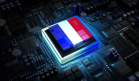 Computer processor with flag of France - 3D illustration 스톡 일러스트