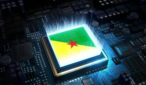 Computer processor with flag of French Guiana - 3D illustration Illustrazione stock