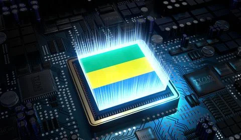 Computer processor with flag of Gabon - 3D illustration Stock Illustration