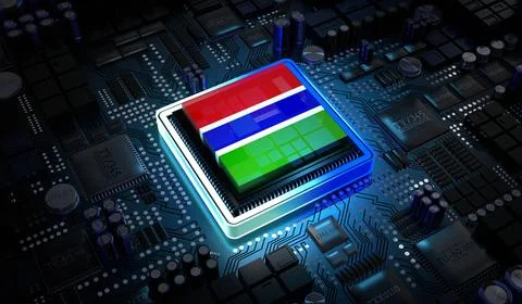 Computer processor with flag of Gambia - 3D illustration 스톡 일러스트