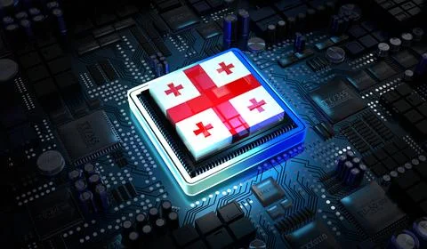Computer processor with flag of Georgia - 3D illustration イラスト素材