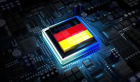 Computer processor with flag of Germany - 3D illustration 스톡 일러스트