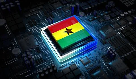 Computer processor with flag of Ghana - 3D illustration 스톡 일러스트