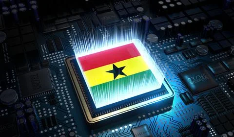 Computer processor with flag of Ghana - 3D illustration Illustrazione stock