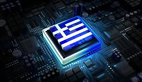 Computer processor with flag of Greece - 3D illustration イラスト素材