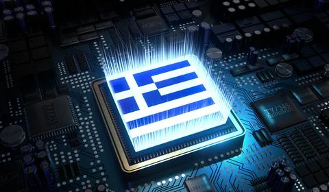Computer processor with flag of Greece - 3D illustration Illustrazione stock