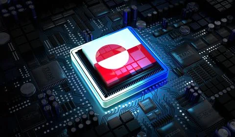 Computer processor with flag of Greenland - 3D illustration 库存插图