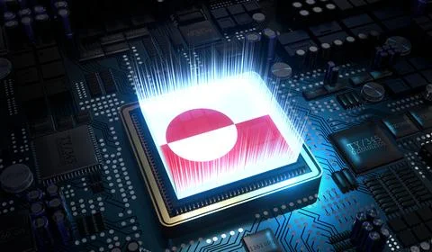 Computer processor with flag of Greenland - 3D illustration 스톡 일러스트
