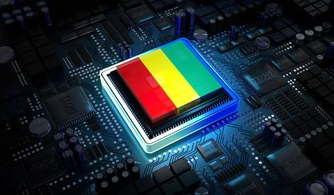 Computer processor with flag of Guinea - 3D illustration イラスト素材