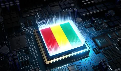 Computer processor with flag of Guinea - 3D illustration Stock Illustration
