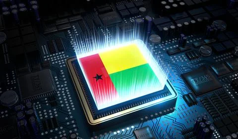 Computer processor with flag of Guinea Bissau - 3D illustration 스톡 일러스트