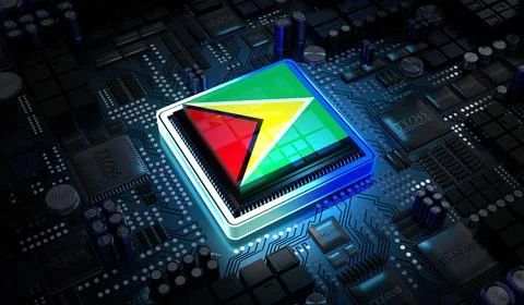 Computer processor with flag of Guyana - 3D illustration 스톡 일러스트