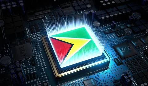Computer processor with flag of Guyana - 3D illustration イラスト素材
