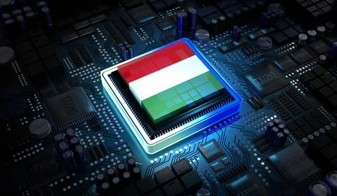 Computer processor with flag of Hungary - 3D illustration イラスト素材