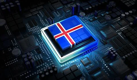 Computer processor with flag of Iceland - 3D illustration イラスト素材