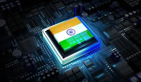 Computer processor with flag of India - 3D illustration イラスト素材