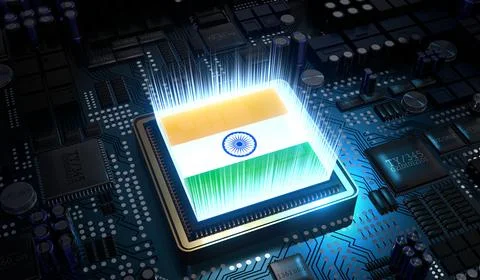 Computer processor with flag of India - 3D illustration Stock Illustration