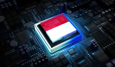 Computer processor with flag of Indonesia - 3D illustration Illustrazione stock