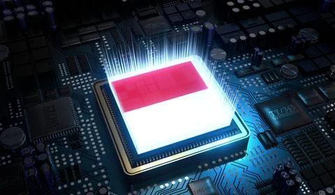 Computer processor with flag of Indonesia - 3D illustration イラスト素材